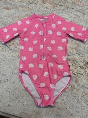 10/$30 IZOD Pink Shell-Print Girls' Zip Front Swimsuit
